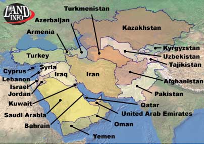 Map of countries of the Middle East
